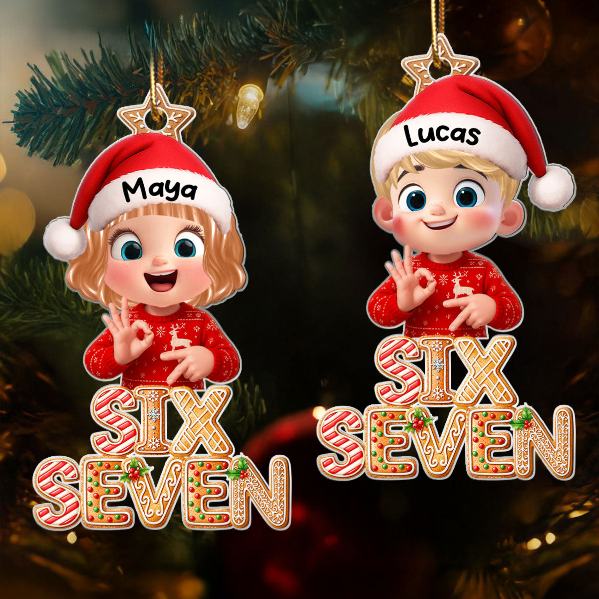 Funny Custom Six Seven 67 Gingerbread Pattern - Personalized Acrylic Ornament - Teen Slang Funny Tree Decor, Funny Teen Grandkid Gift