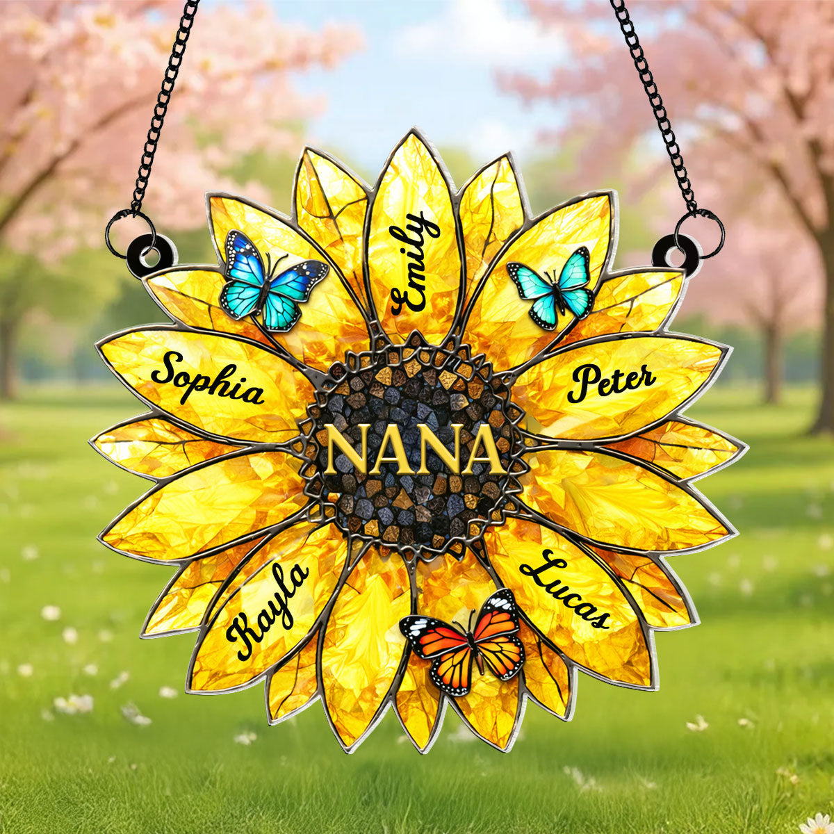 Sunflower Grandma Mom Custom Kids Names - Personalized Suncatcher - Mother's Day Gift for Grandma, Mom, Wife
