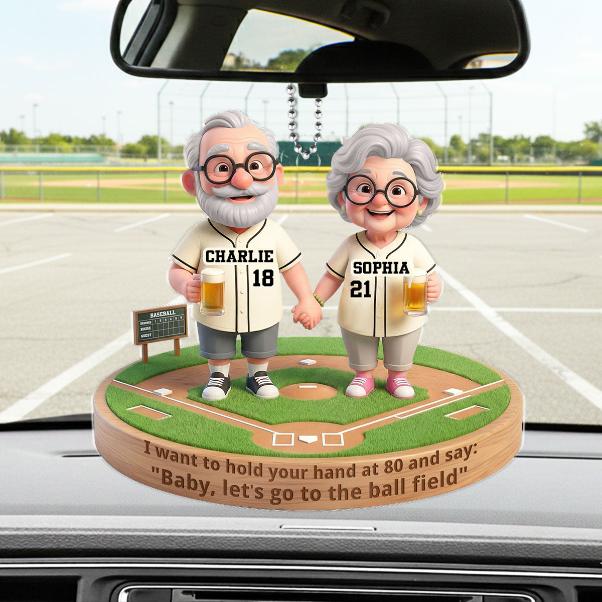 Baby Let's Go to the Ball Field Baseball Couple - Personalized Acrylic Car Hanger - Sentimental Gift for him, for her