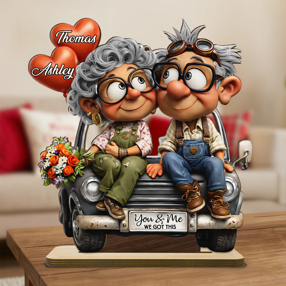 Funny Old Couple Vintage Truck - Personalized 2-Layered Wooden Plaque - Anniversary, Valentine's Day Gift, Gift For Him, Gift For Her