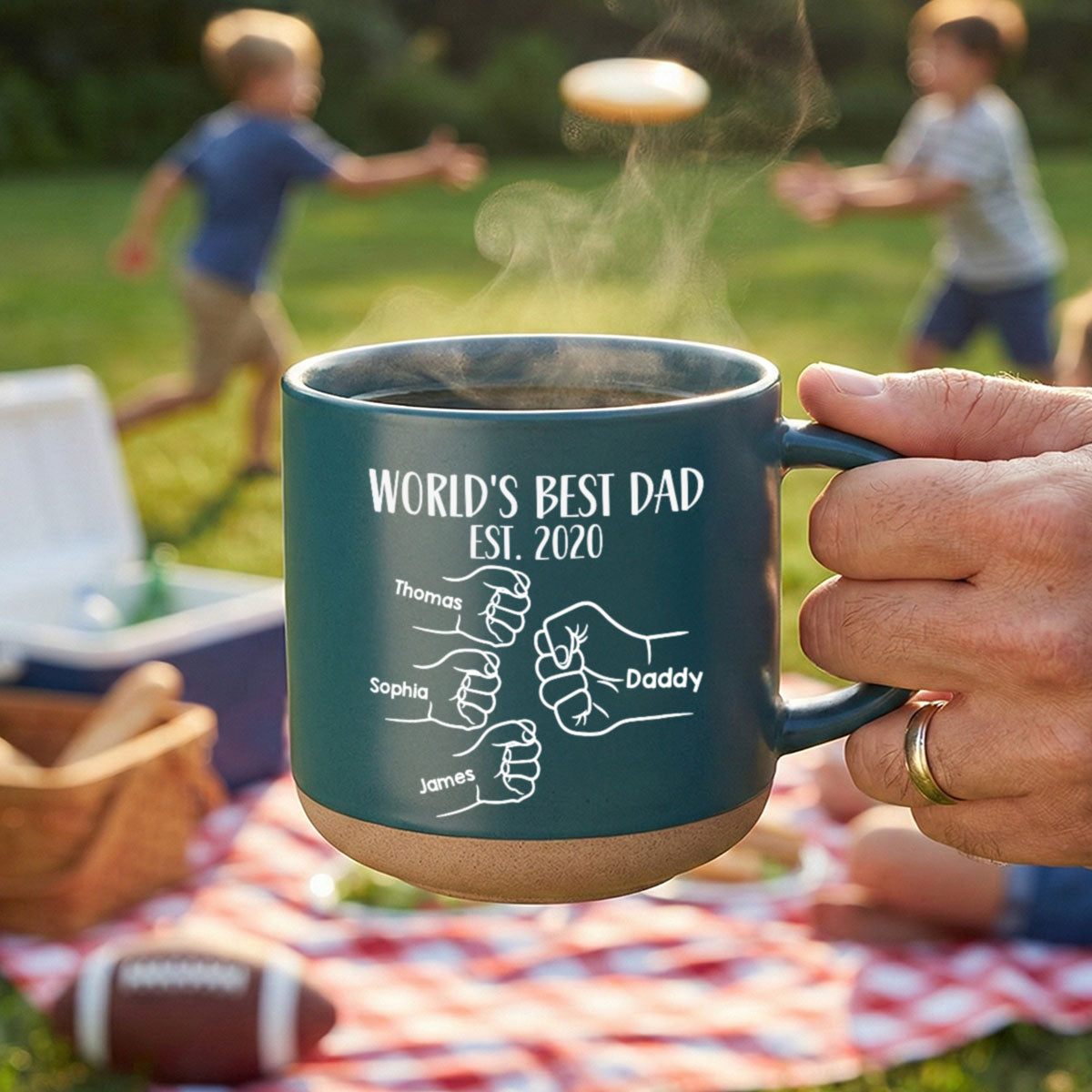 World's Best Dad Fist Bump - Personalized Pottery Mug - Gift For Dad