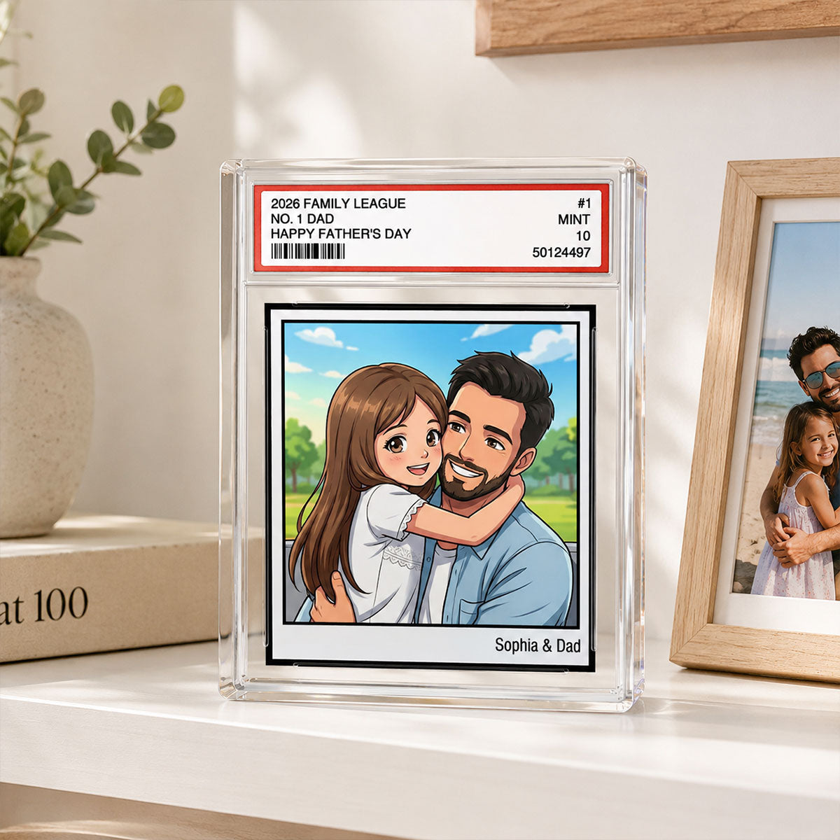 Vintage No. 1 Dad Trading Card Trading Card Cartoon Style - Personalized Acrylic Block Plaque -  Gift For Dad, Husband