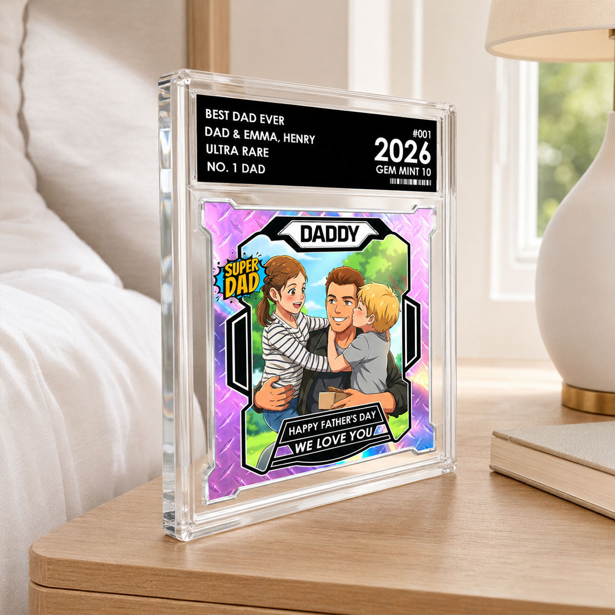 Dad Of The Year Trading Card Cartoon Style - Personalized Acrylic Block Plaque -  Gift For Dad, Husband
