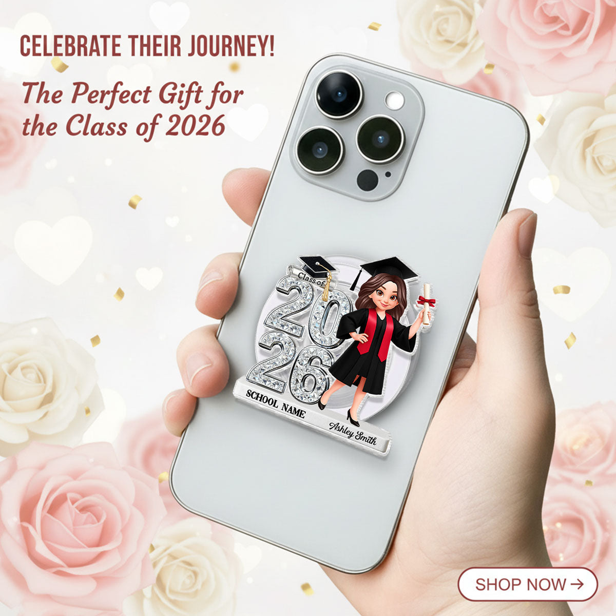 3D Shiny Effect Class Of 2026 2027 Senior - Personalized Acrylic Magnetic Phone Grip - Gift For Graduates, Daughter, Son