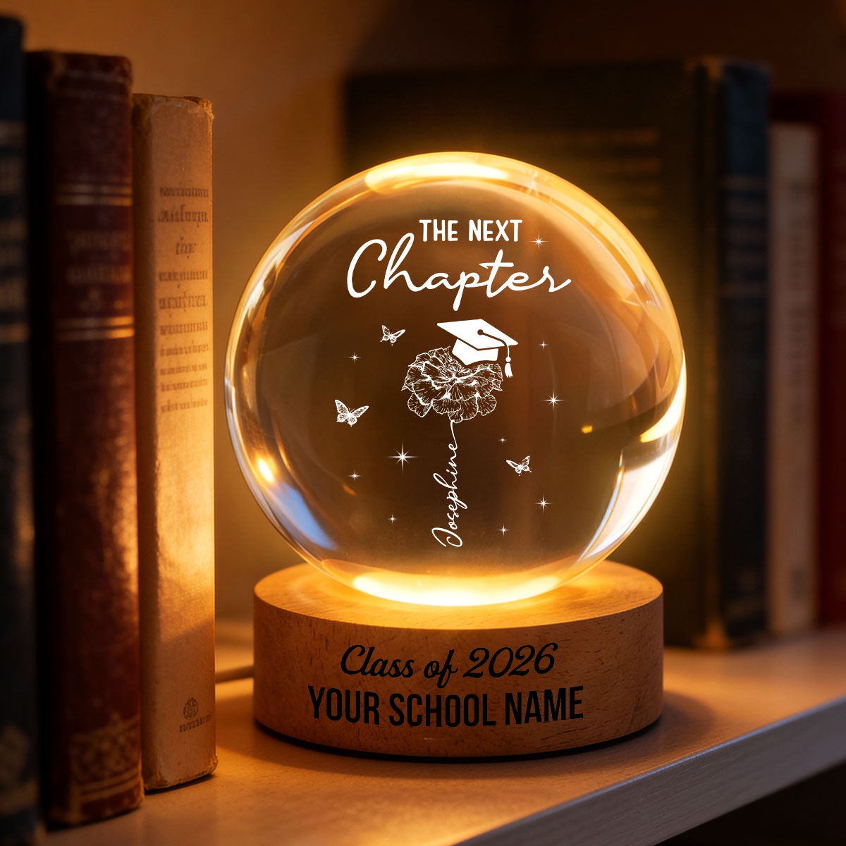 Graduation Birth Month Flower New Chapter - Personalized Crystal Ball LED Night Light - Graduation Gift, Keepsake For Daughter, Granddaughter
