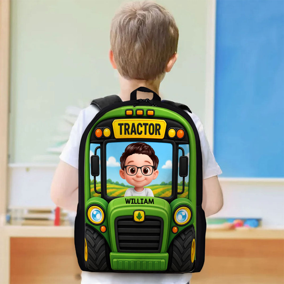 School Bus, Tractor for Boys Girls - Personalized Backpack - Back to School Backpack for Kids