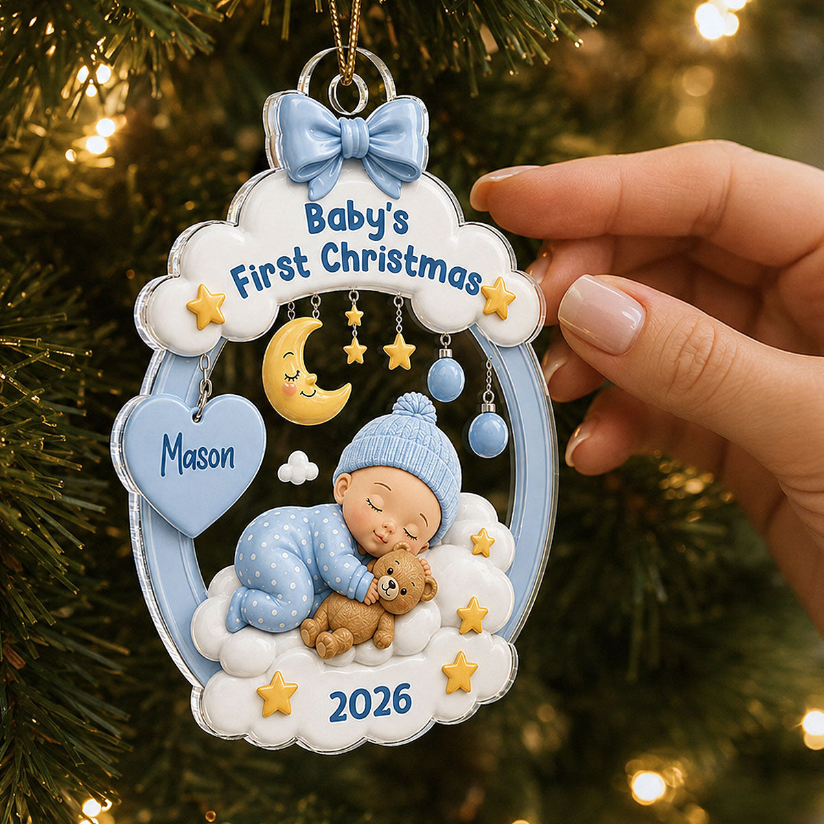 Baby’s First Christmas Sleeping Baby 2D Flat – Personalized Acrylic Ornament - Christmas Keepsake