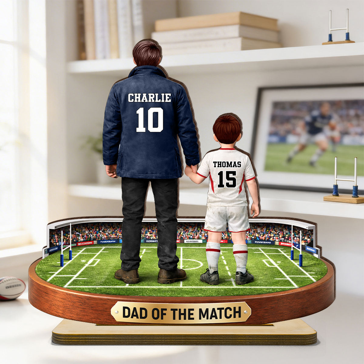 Dad Of The Match Rugby - Personalised 2-Layered Wooden Plaque - Gift For Rugby Dad