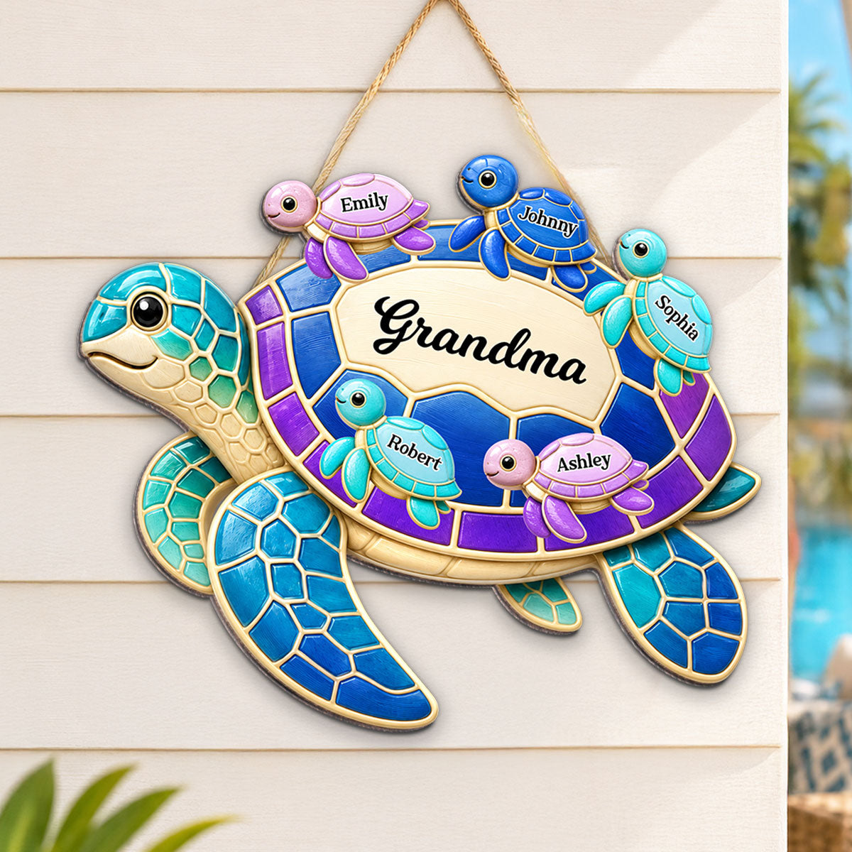 Summer Vibe Grandma Turtle - Personalized Wood Sign - Gift For Grandma, Summer Decoration