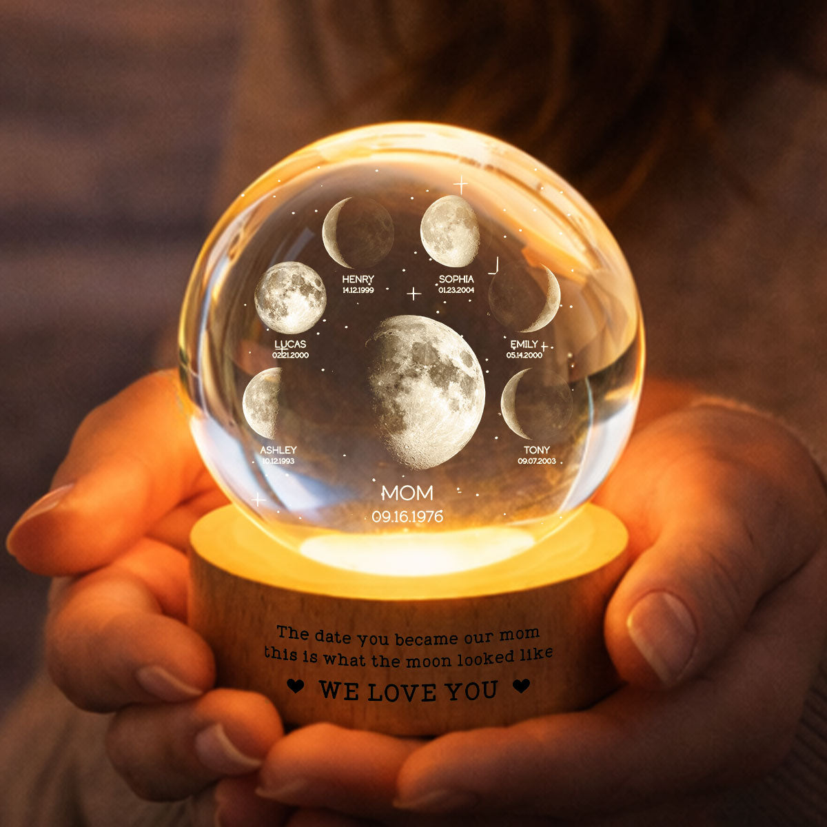 The Date You Became Our Mom We Love You - Personalized Crystal Ball LED Night Light - Gift For Mom, Grandma