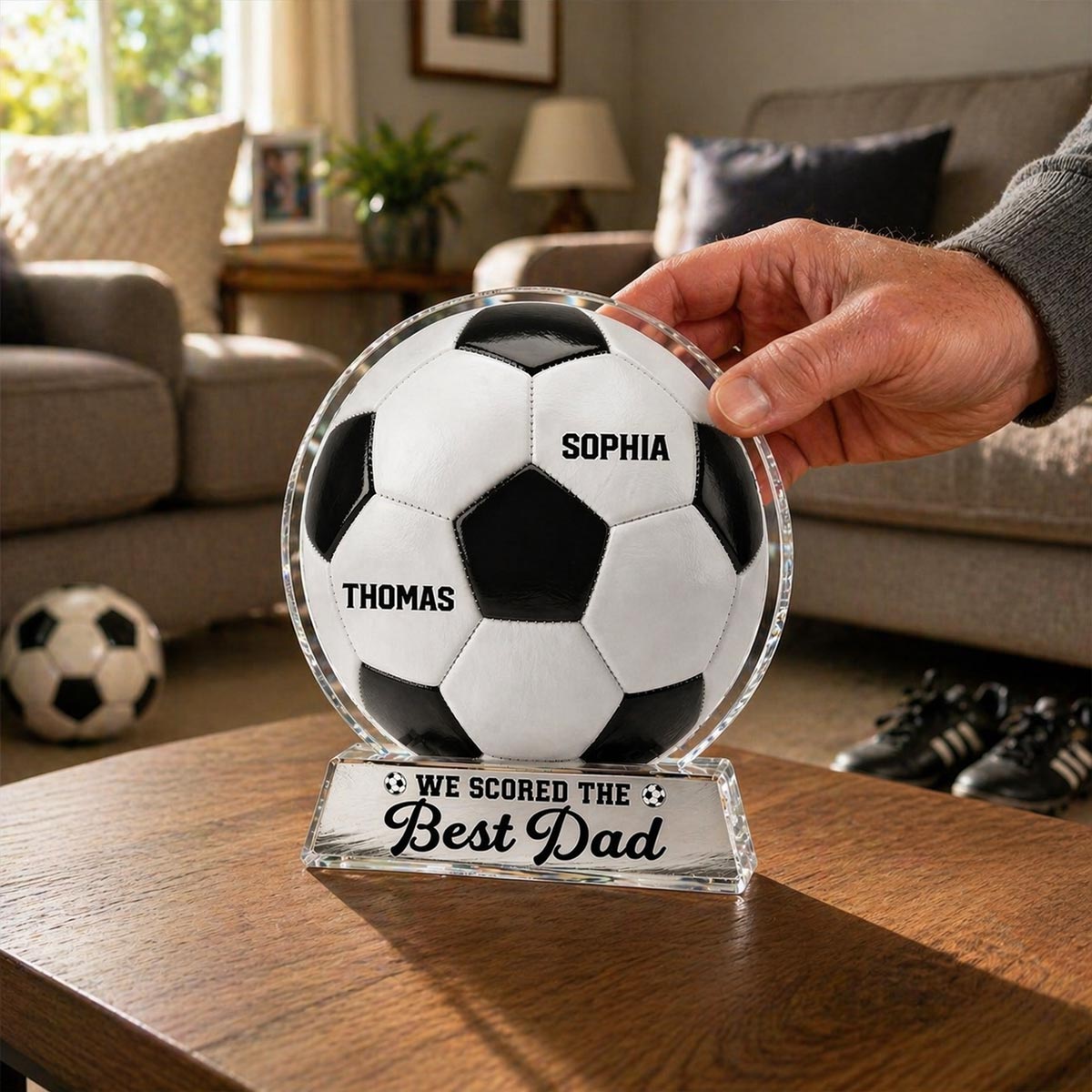We Scored The Best Dad - Personalized Acrylic Block Plaque -  Gift For Soccer Dad
