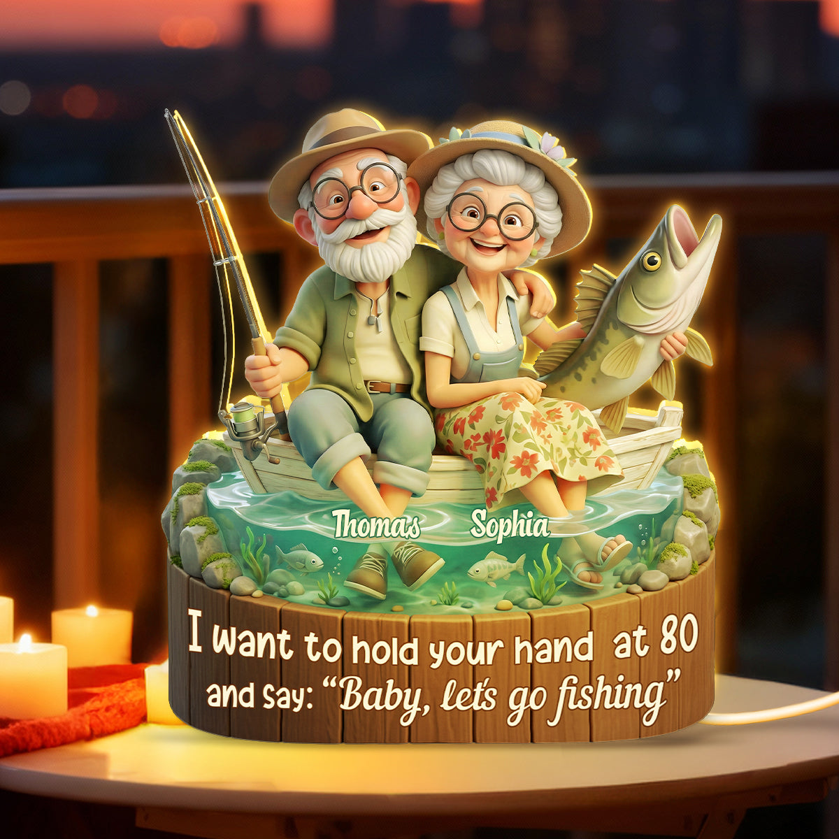 Baby Let's Go Fishing Old Couple - Personalized Light Box - Sentimental Gift for him, for her