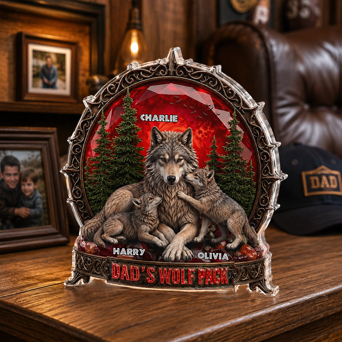 Papa's Wolf Pack - Personalized Acrylic Block Plaque -  Gift for Dad, Husband