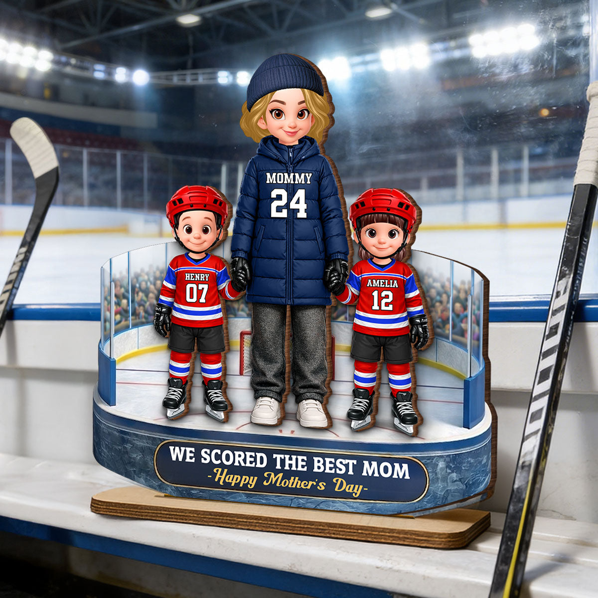Best Hockey Mom And Kids On The Ice - Personalized 2-Layered Wooden Plaque - Mother's Day Gift For Hockey Mom, Gift For Wife