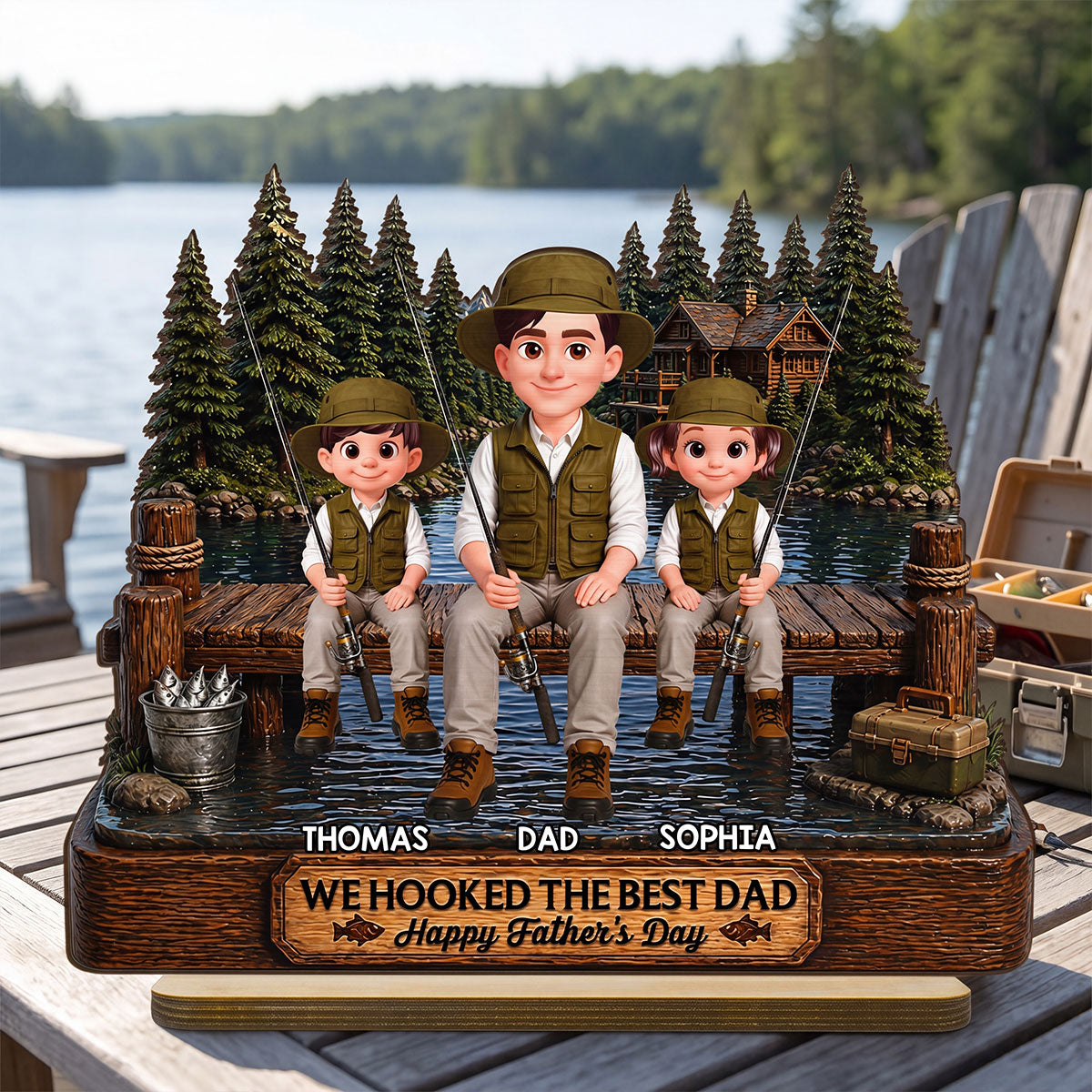 Fishing We Hooked The Best Dad - Personalized 2-Layered Wooden Plaque -  Gift For Fishing Dad, Fishing Lovers
