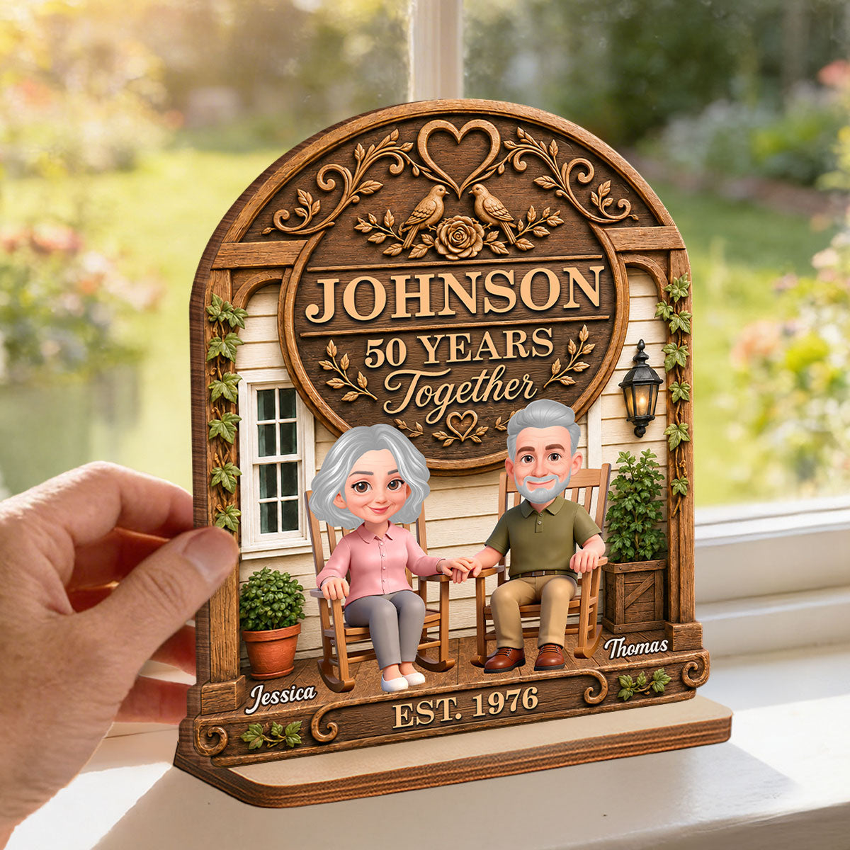 Old Couple 30th 40th 50th Anniversary Gift - Personalized 2-Layered Wooden Plaque - Wedding Year Decor