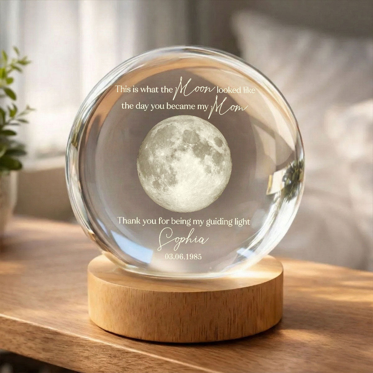 Thank You for Being My Guiding Light Mom - Personalized Crystal Ball LED Night Light - Sentimental Mother's Day Gift for Mom