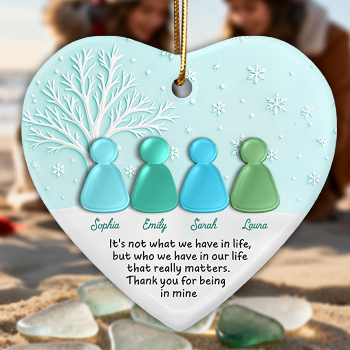 3D Sea Glass Effect Christmas Besties Forever - Personalized Ceramic Ornament With Acrylic Pieces