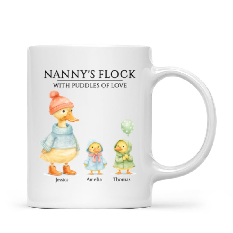 Nanny's Flock with Puddles of Love - Personalised Mug - Gift for Grandma