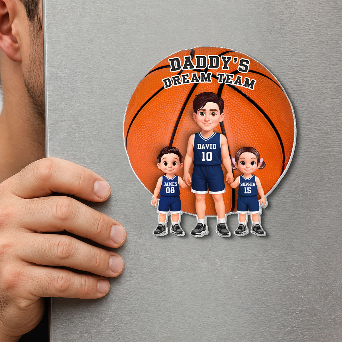 Basketball Dad And Kids Daddy's Dream Team - Personalized Acrylic Fridge Magnet - Father's Day Gift For Dad, Husband