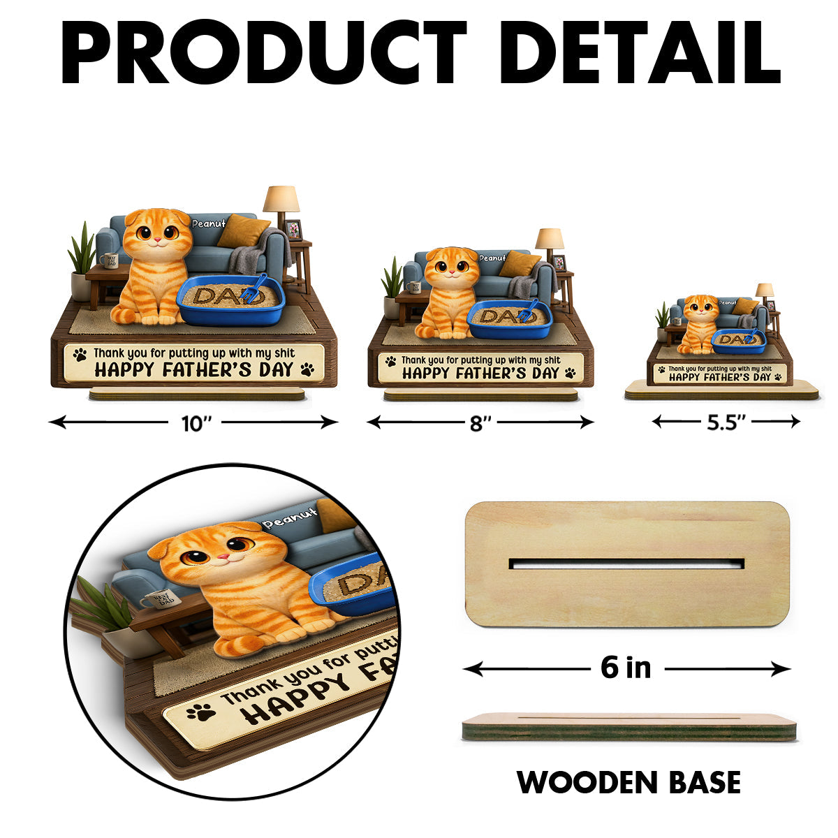 Thank You for Putting up with My Sh*t - Personalized 2-Layered Wooden Plaque - Funny  Gift for Cat Dad