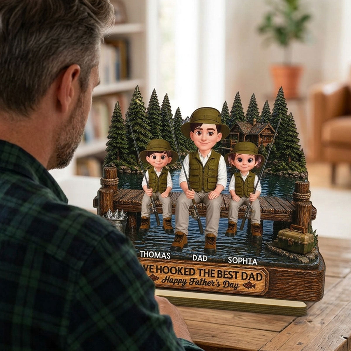 Fishing We Hooked The Best Dad - Personalized 2-Layered Wooden Plaque -  Gift For Fishing Dad, Fishing Lovers