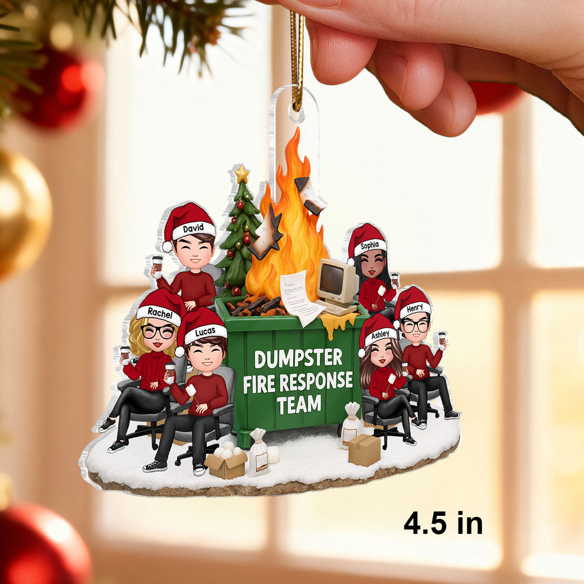 Funny Coworkers Christmas Dumpster Fire Response Team - Personalized Acrylic Ornament - Funny Holiday Gift for Coworkers