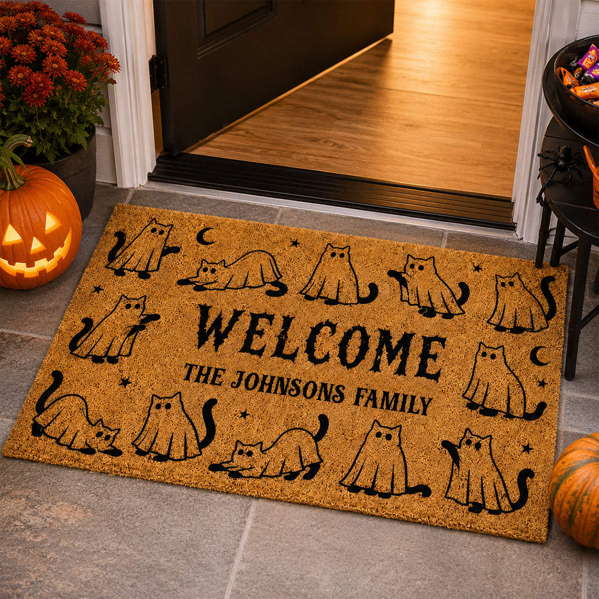 Ghost Spooky Cats Halloween - Personalized Doormat - Halloween Decor Gift, Gift For Cat Lovers