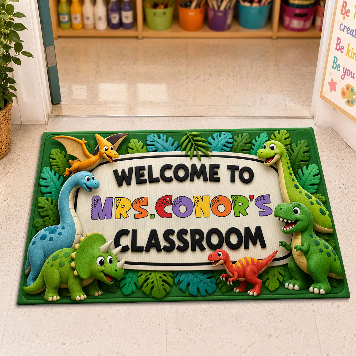 Kids Safari Dinosaur Welcome To Classroom - Personalized Doormat - Back To School Gift For Teachers, Classroom Decors