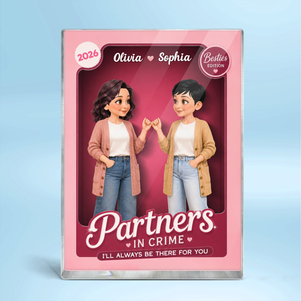 Pretty Besties Inside Pink Toy Box 2D Flat - Personalized Acrylic Block Plaque - Friendship Keepsake