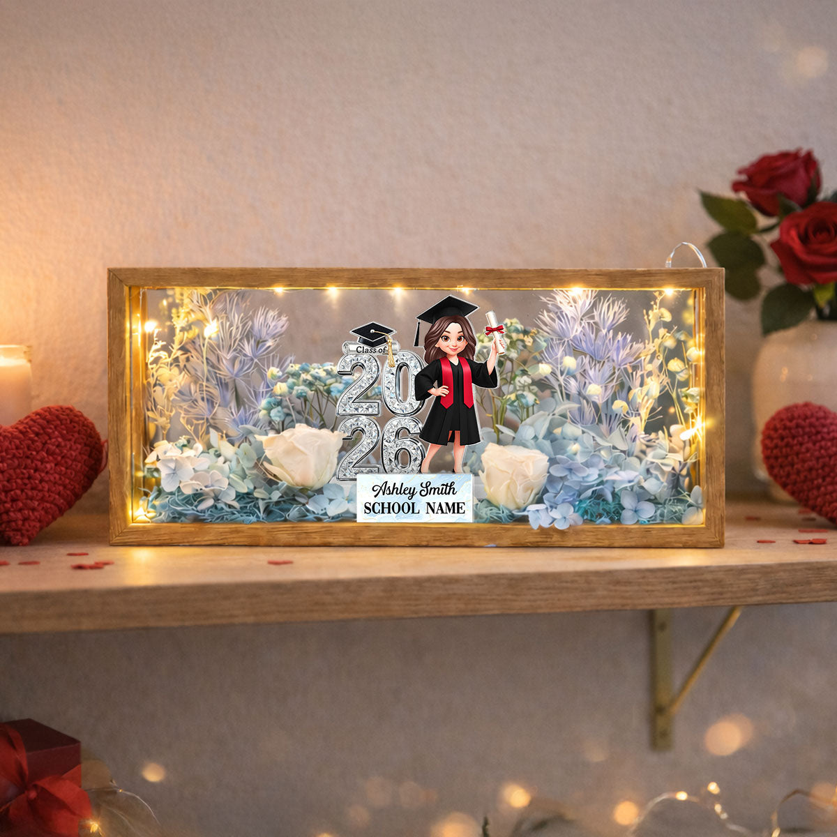 Class Of 2026 2027 Senior - Personalized DIY Flower Shadow Box LED Night Light - Graduation Gift For Graduates, Daughter