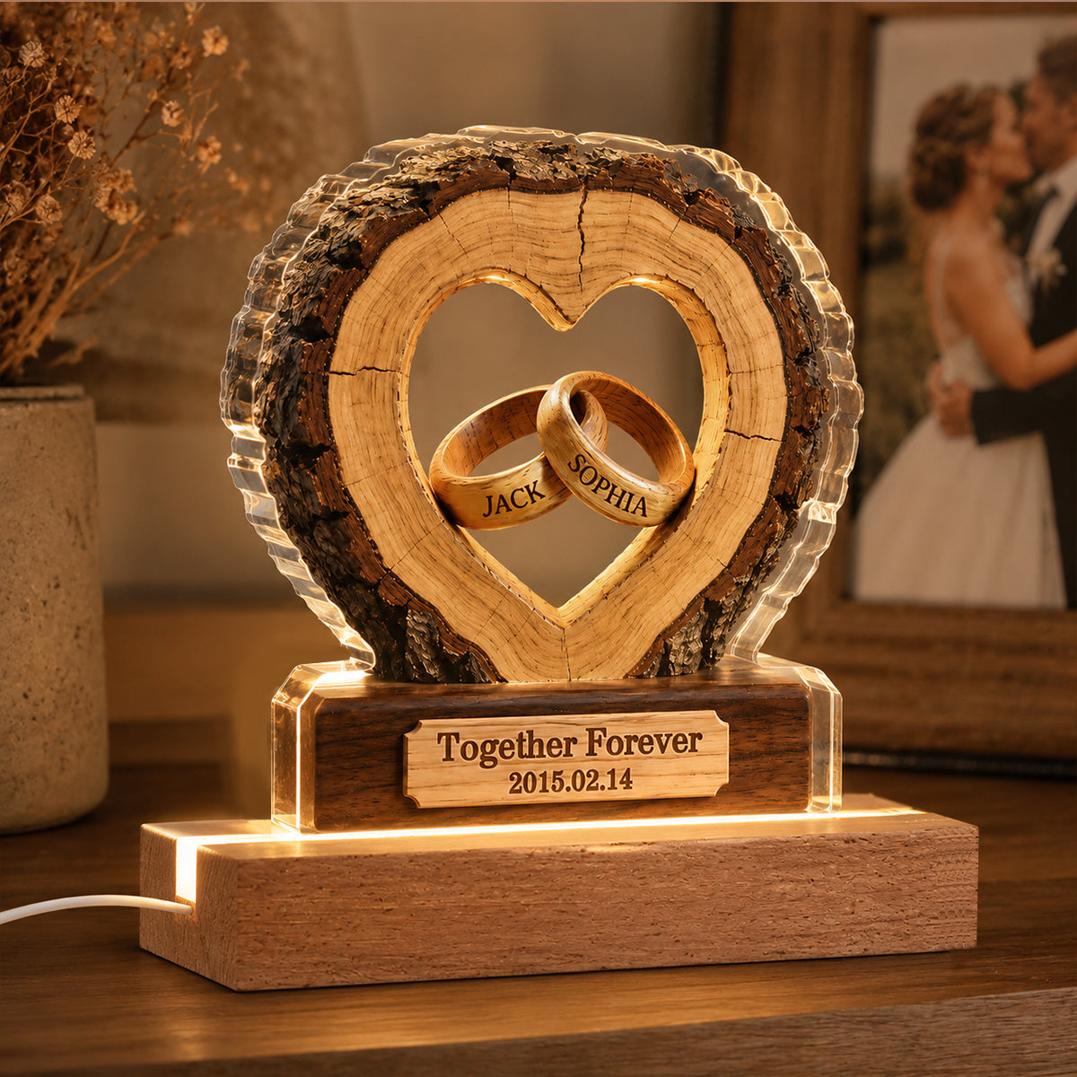 Together Forever Couple Anniversary 2D Flat - Personalized Acrylic Block LED Night Light - Heartfelt Gift for Her, for Him