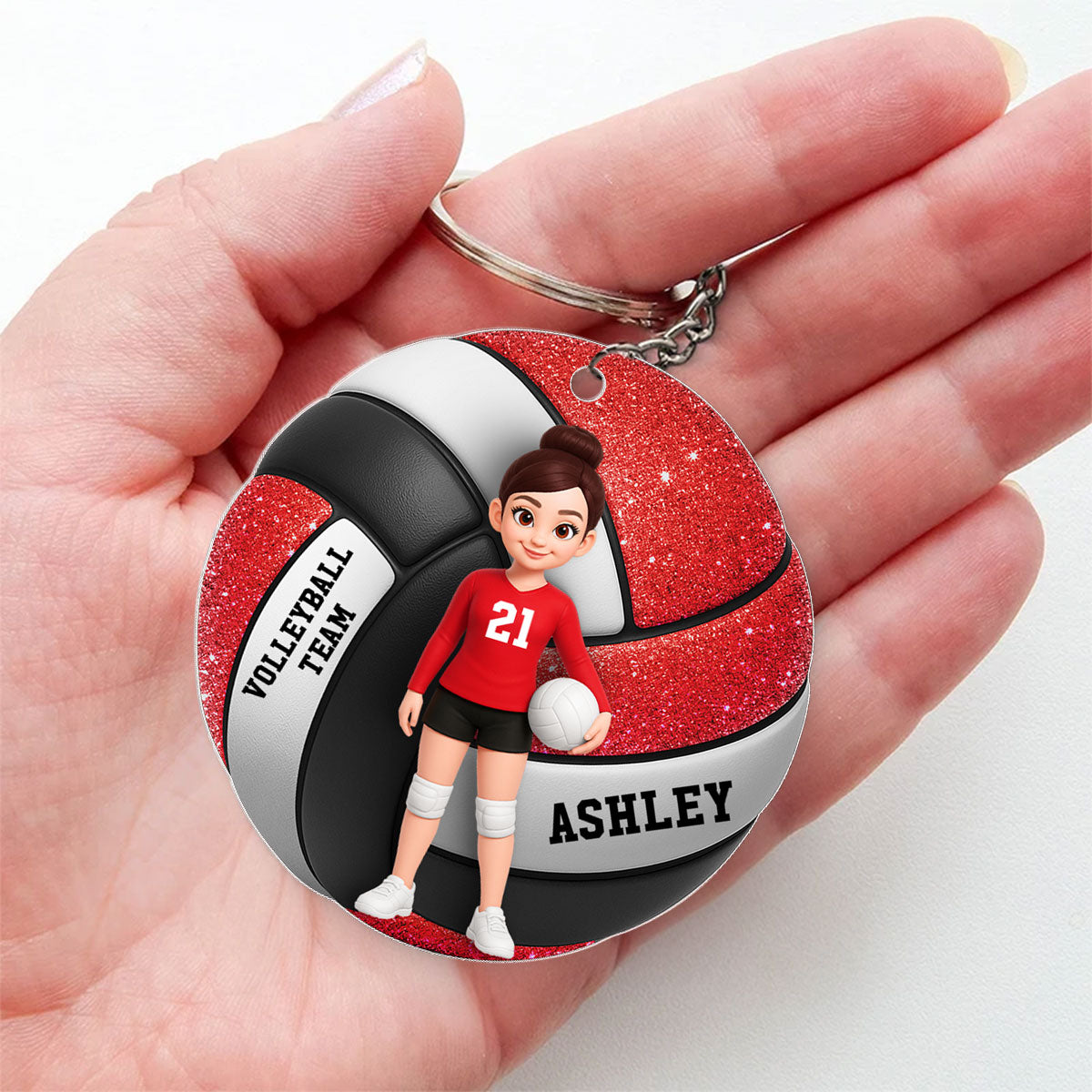 Volleyball Boy & Girl 3D Effect - Personalized Acrylic Keychain - Custom Keyrings, Name Tags