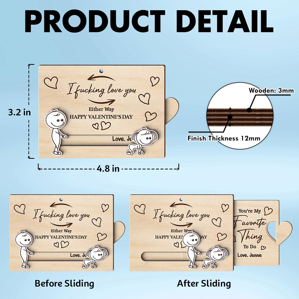 I Fcking Love You Funny Inappropriate Couple - Personalized Wooden Slider Ornament - Valentine's Day Gift For Him, For Her