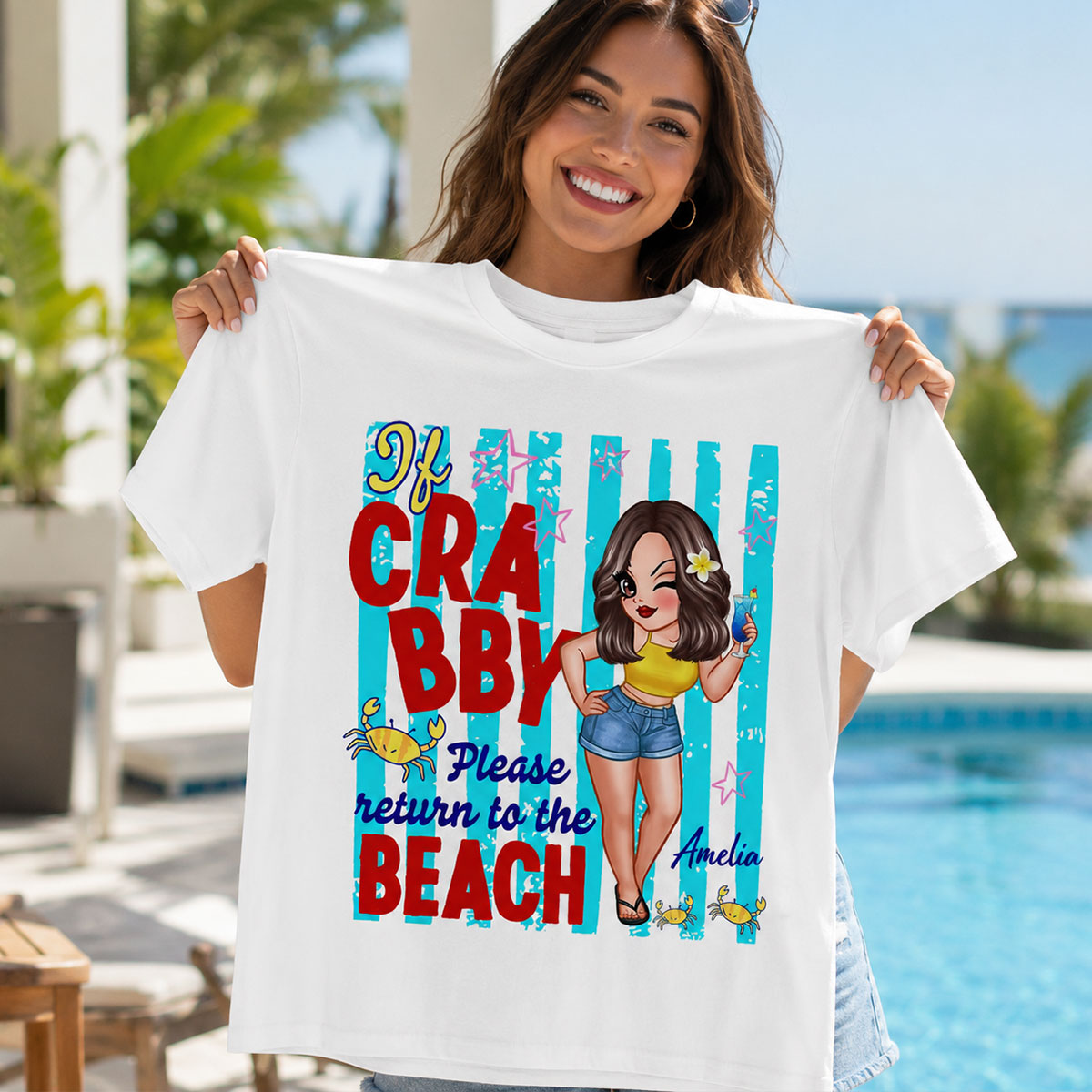 If Crabby Please Return to the Beach, Funny Sassy Summer Vacation Tee - Personalized Shirt