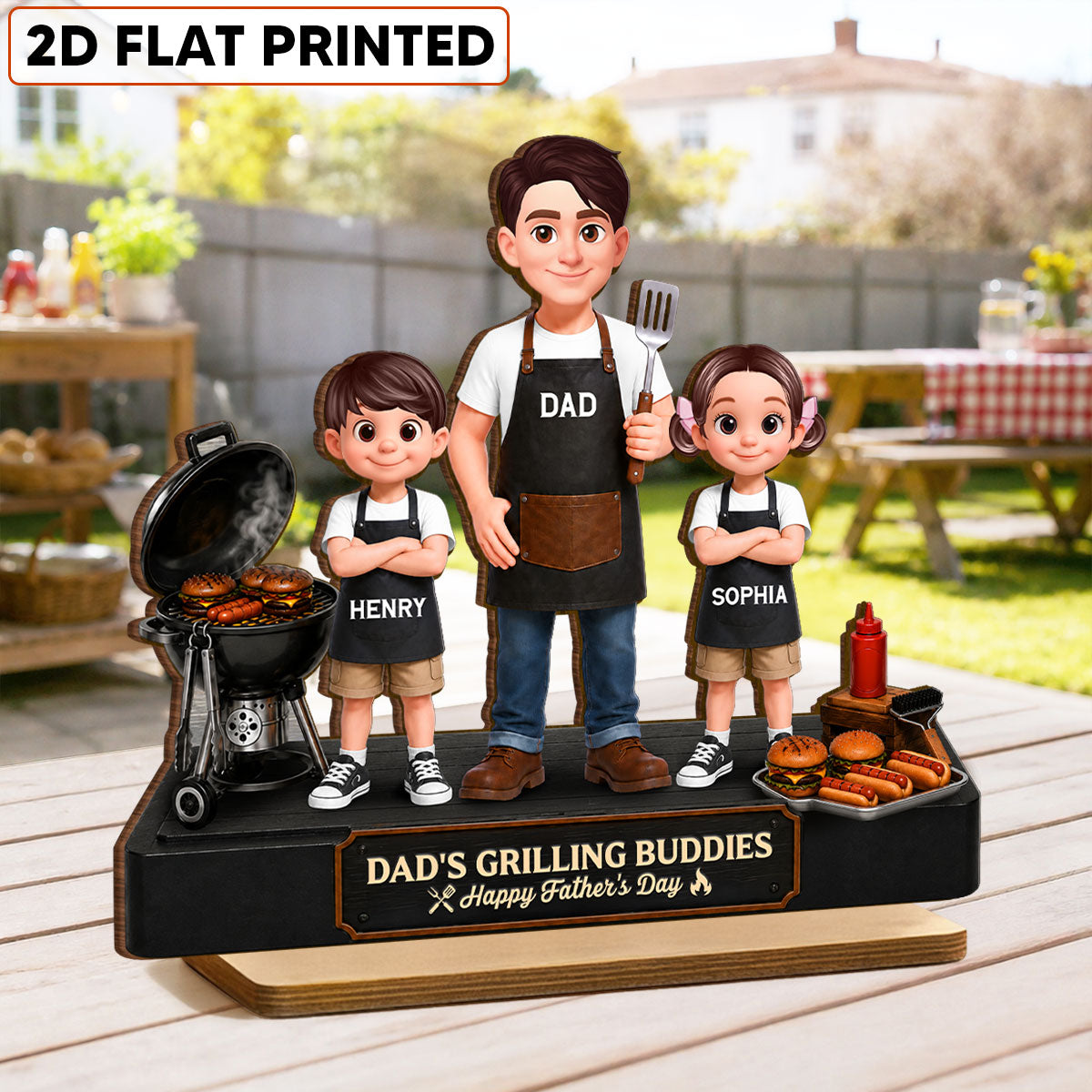 BBQ Dad's Grilling Buddies The Grill Master - Personalized 2-Layered Wooden Plaque -  Gift For Dad, Husband