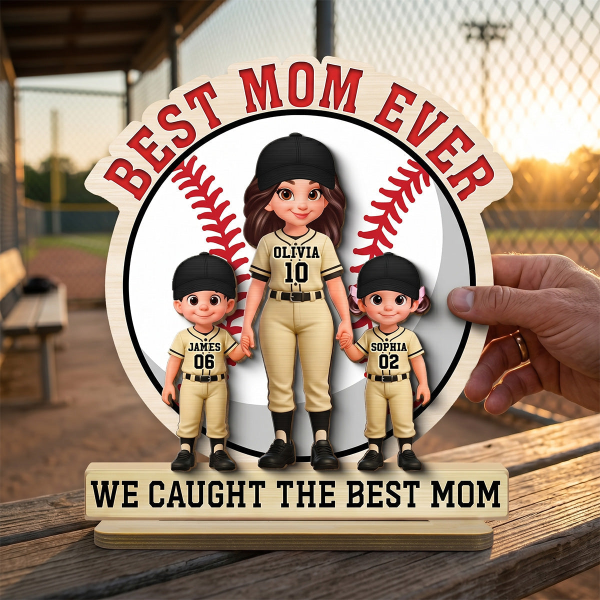 Best Mom Ever Baseball Mom & Kids - Personalized 2-Layered Wooden Plaque - Mother's Day Gift For Mom