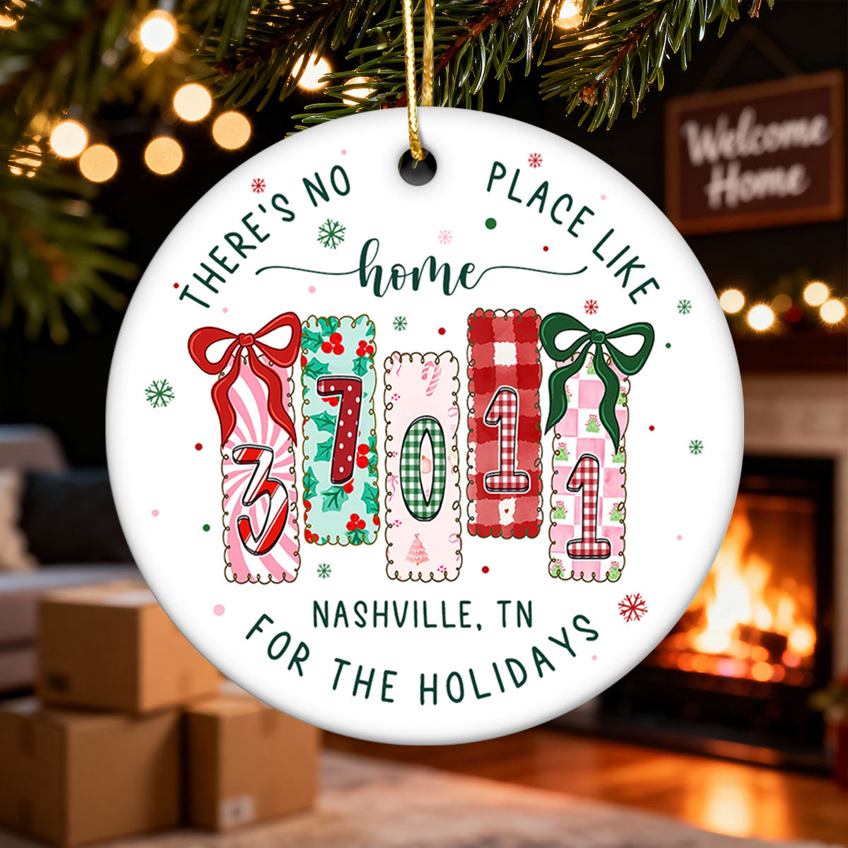 There's No Place Like Home Zip Code Preppy Style - Personalized Ceramic Ornament
