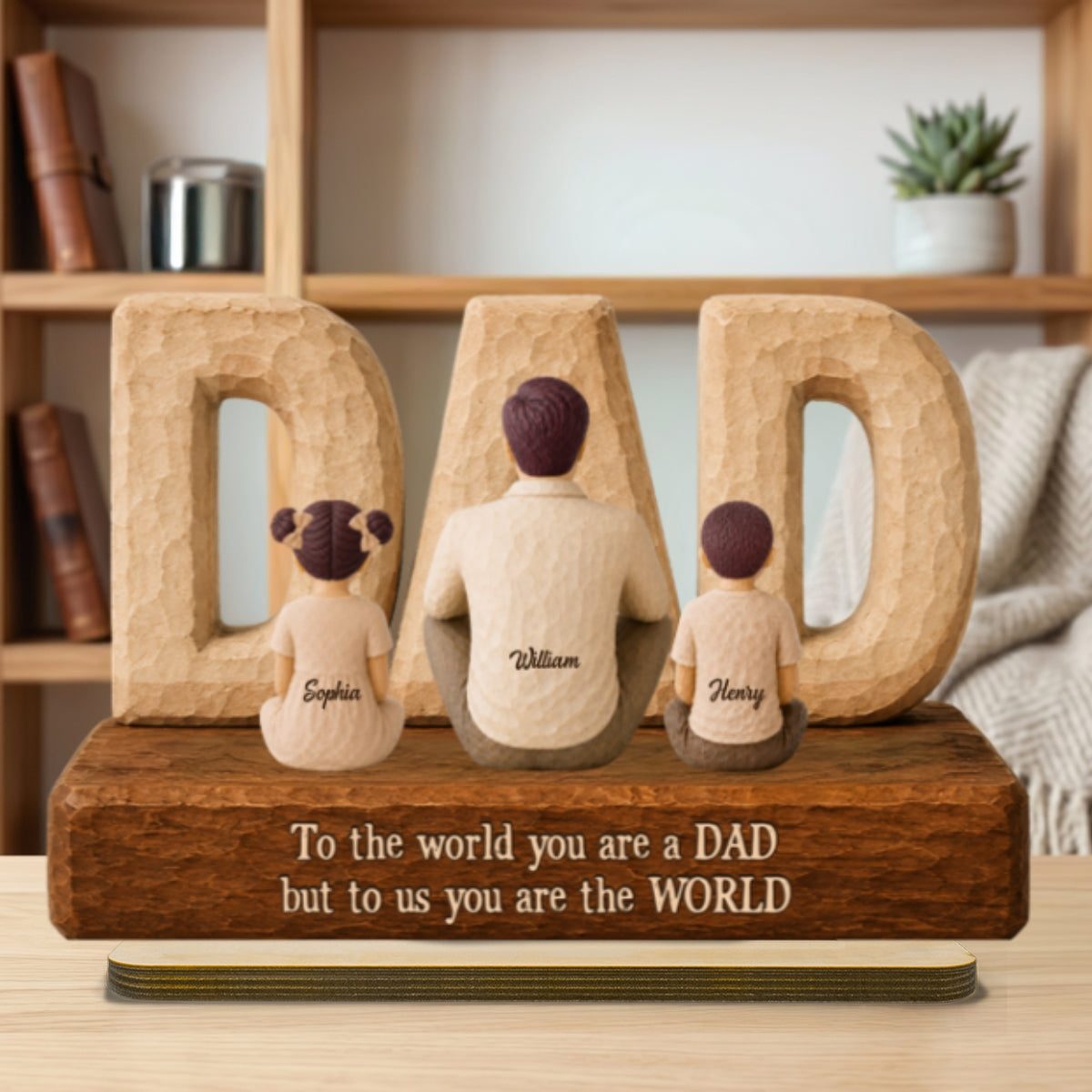 DAD Family Sitting Back View 2D Flat - Personalized Wooden Plaque