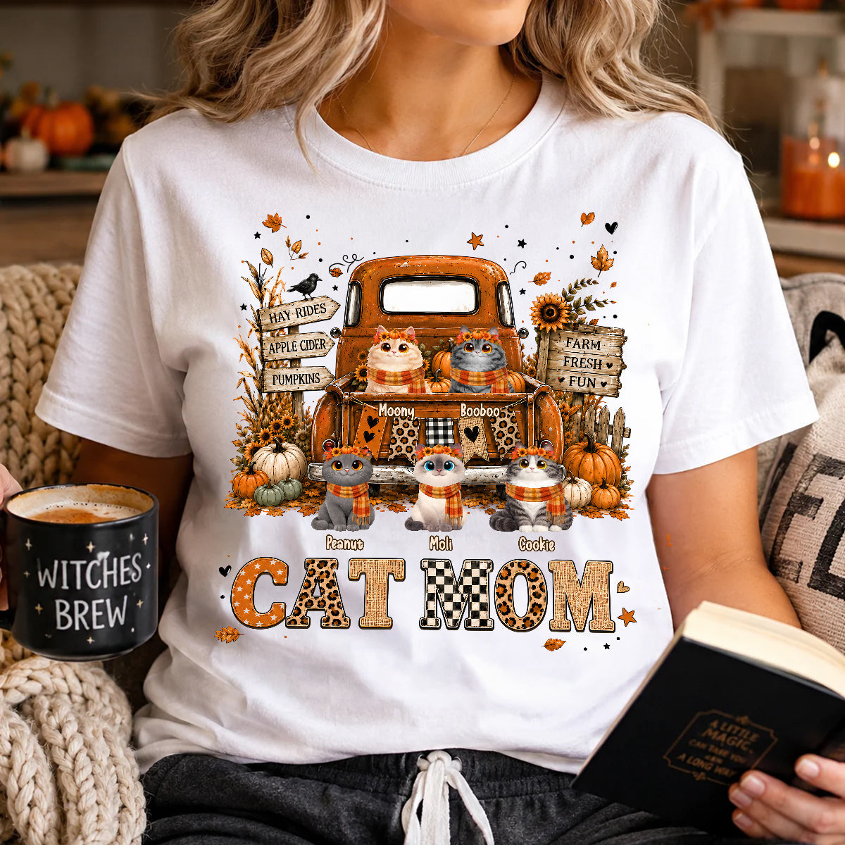 Cat Mom Fall Pickup Truck - Personalized Shirt - Fall Season Gift, Gift For Cat Lovers