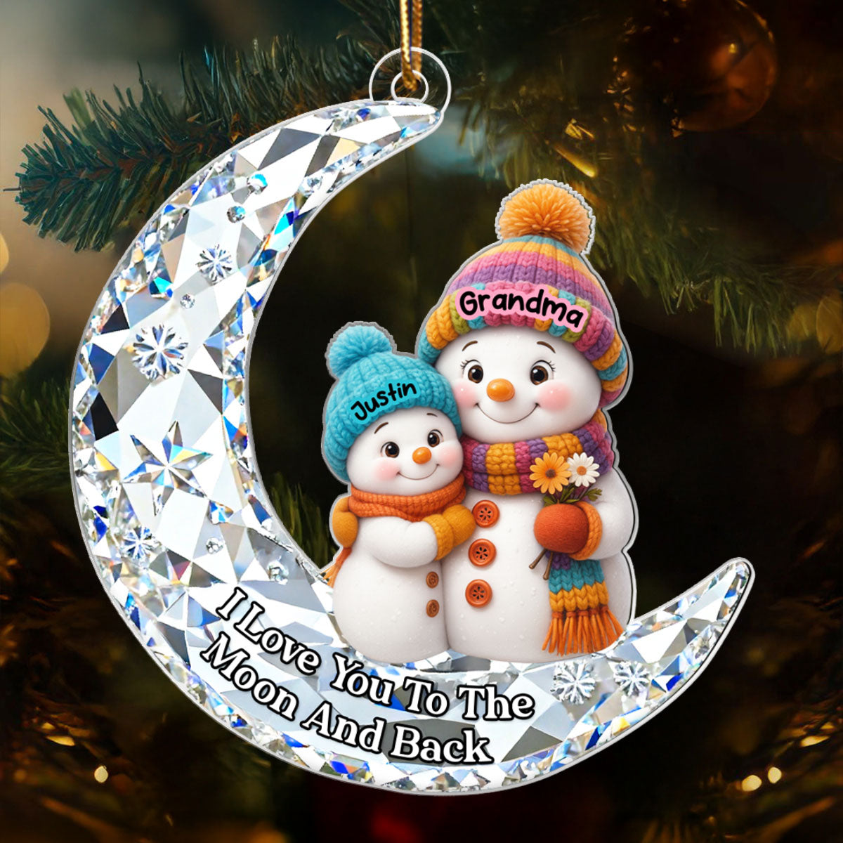 Love my Grandkid to the Moon and Back 3D Crystal Effect  - Personalized Acrylic Ornament - Christmas Gift for Grandma, Grandkids