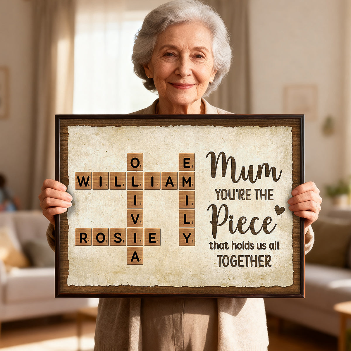 Mum You're The Piece That Holds Us All Together Crossword Puzzle Art - Personalised Poster - Mother's Day Gift for Mum