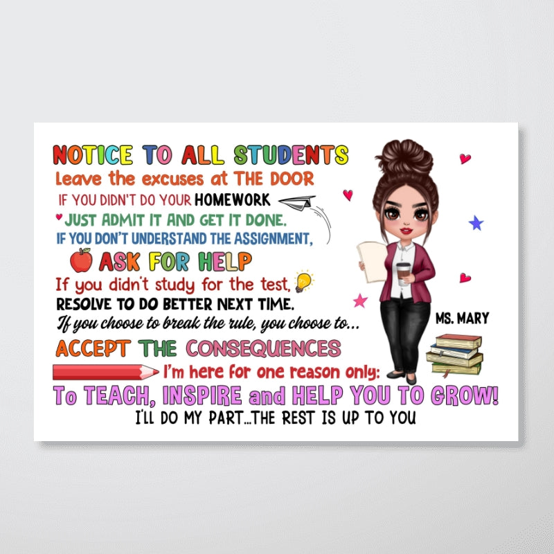 Doll Teacher Notice To Students Personalized Horizontal Poster
