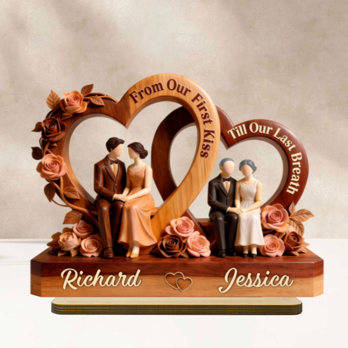Love Through Time - Personalized 2-Layered Wooden Plaque - Anniversary, Valentine's Day Gift, Gift For Him, Gift For Her