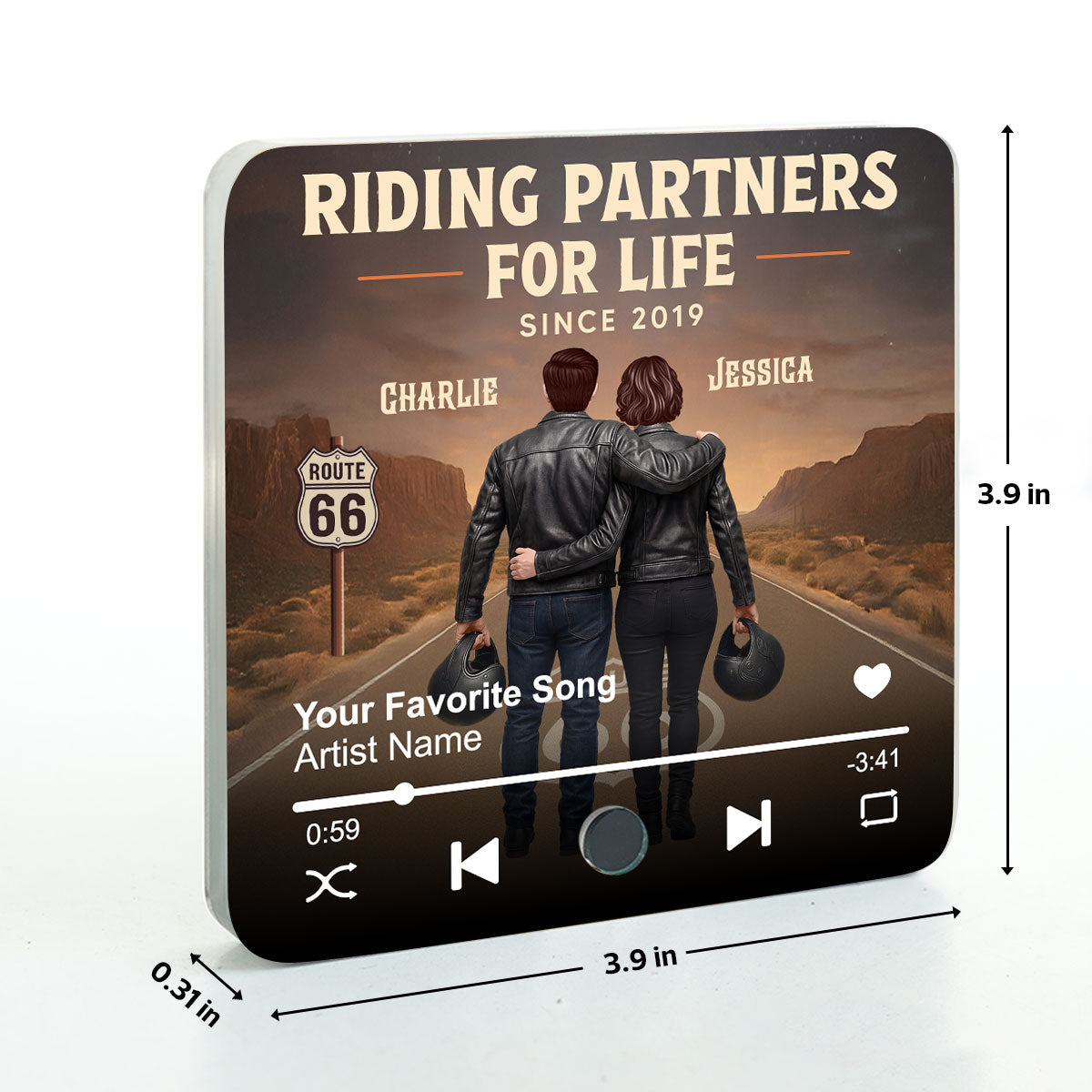Eternal Love Back View Biker Couple Riding Partners For Life - Personalized Music Fridge Magnet - Gift For Couple, Bikers, Gift For Him, For Her