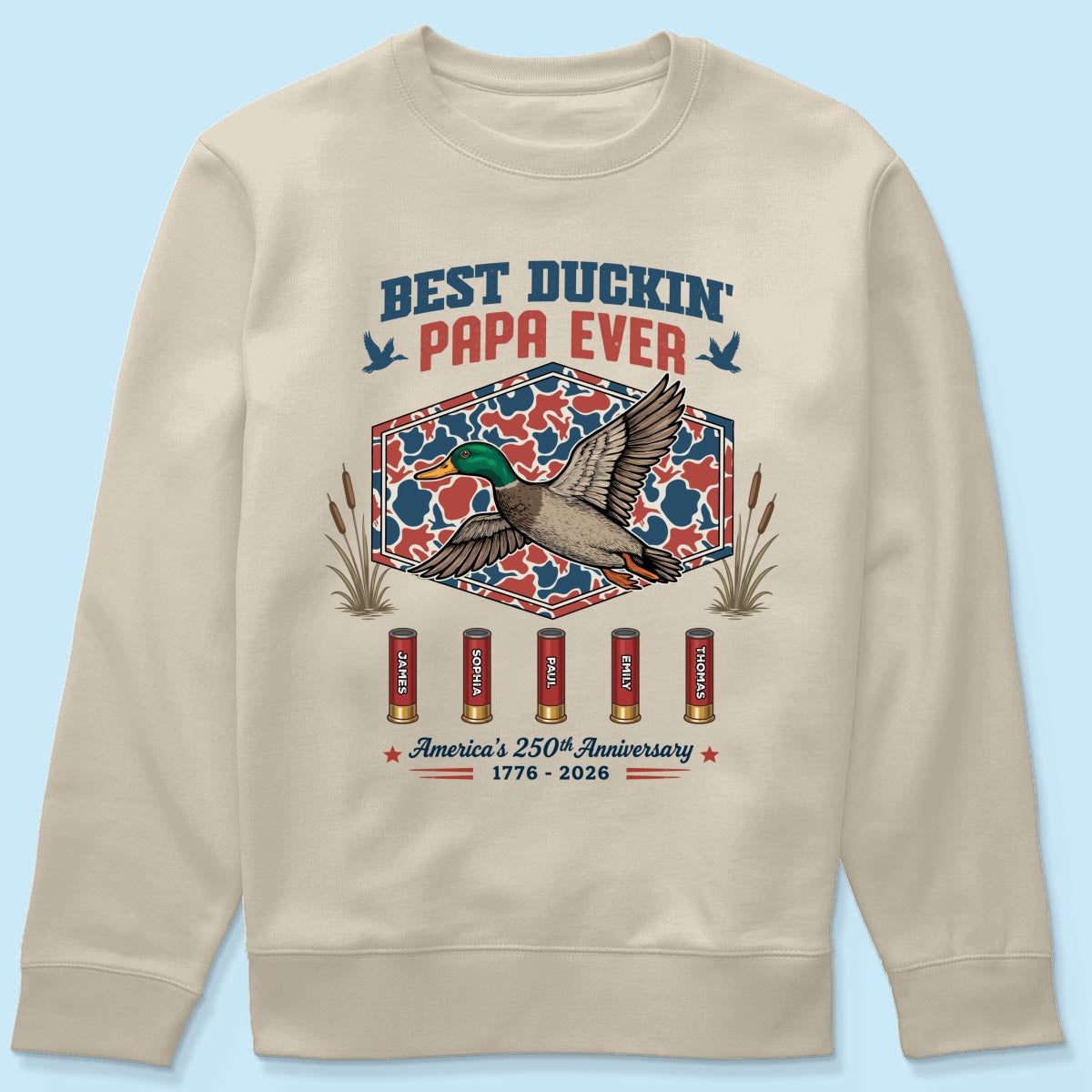 Best Duckin' Dad Grandpa Custom Kid Names - Personalized Shirt - American 250th Anniversary Gift For Patriotics Duck Hunting