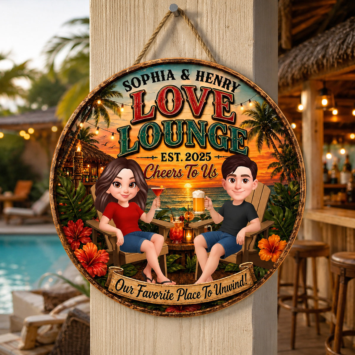 Our Favorite Place To Unwind - Personalized Wood Sign - Gift For Couple, Summer Decorations