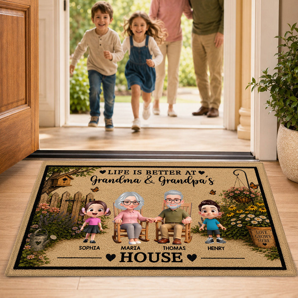 Life Is Better At Grandpa Grandma House - Personalized Doormat - Gift For Grandparents, Spring Summer Decoration