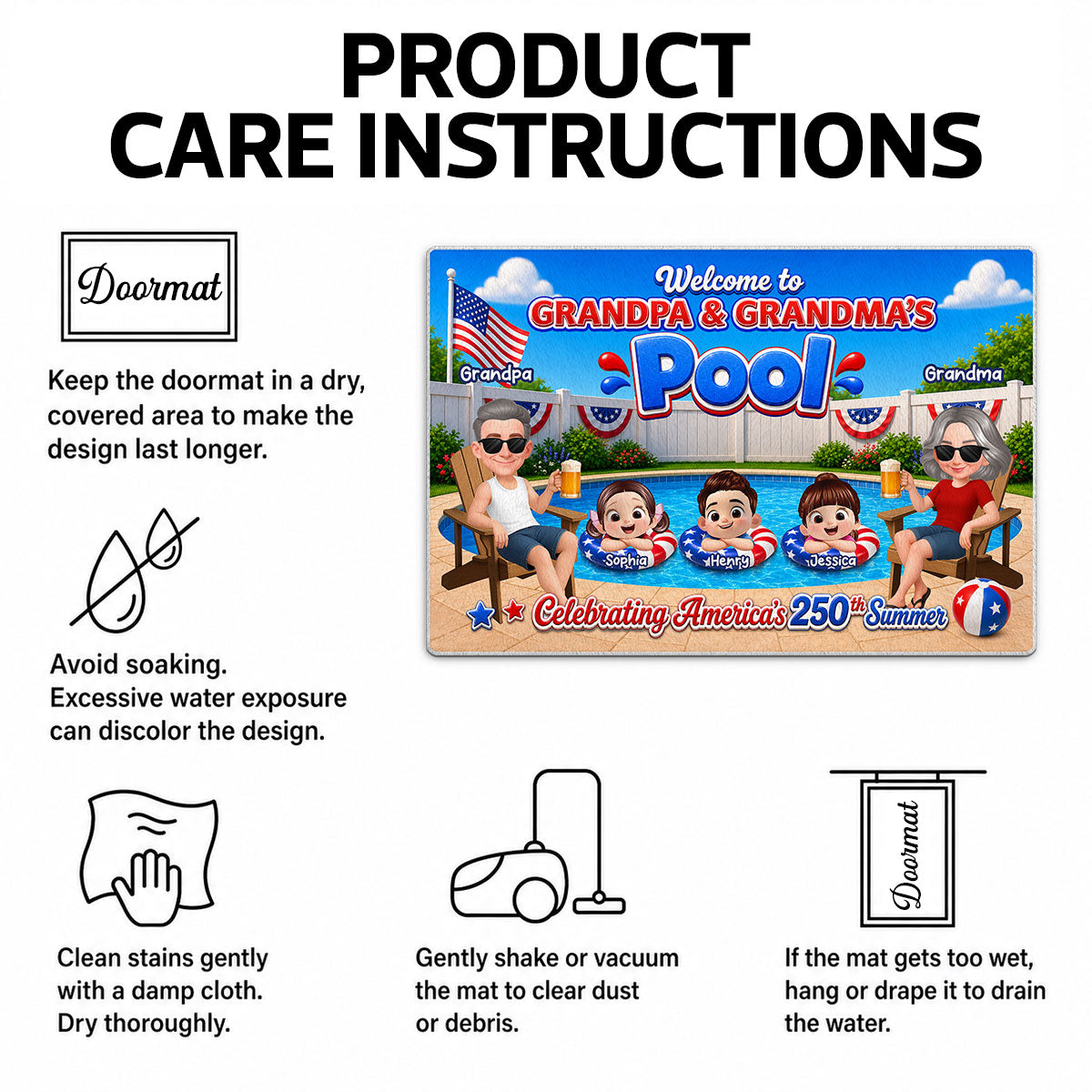 Welcome To Grandma Grandpa Pool America 250th Anniversary - Personalized Doormat - Gift For Grandparents, Summer Decoration