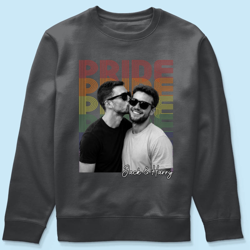 Retro Pride Bootleg Style LGBT+ Couple - Personalized Shirt - Gift For Couple, Happy Pride Month